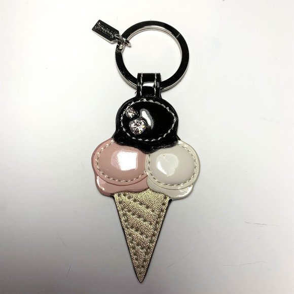 Coach 63876 Ice Cream Cone Leather Crystal Key Ring Key Chain KeyFob Bag Charm - Picture 2 of 3